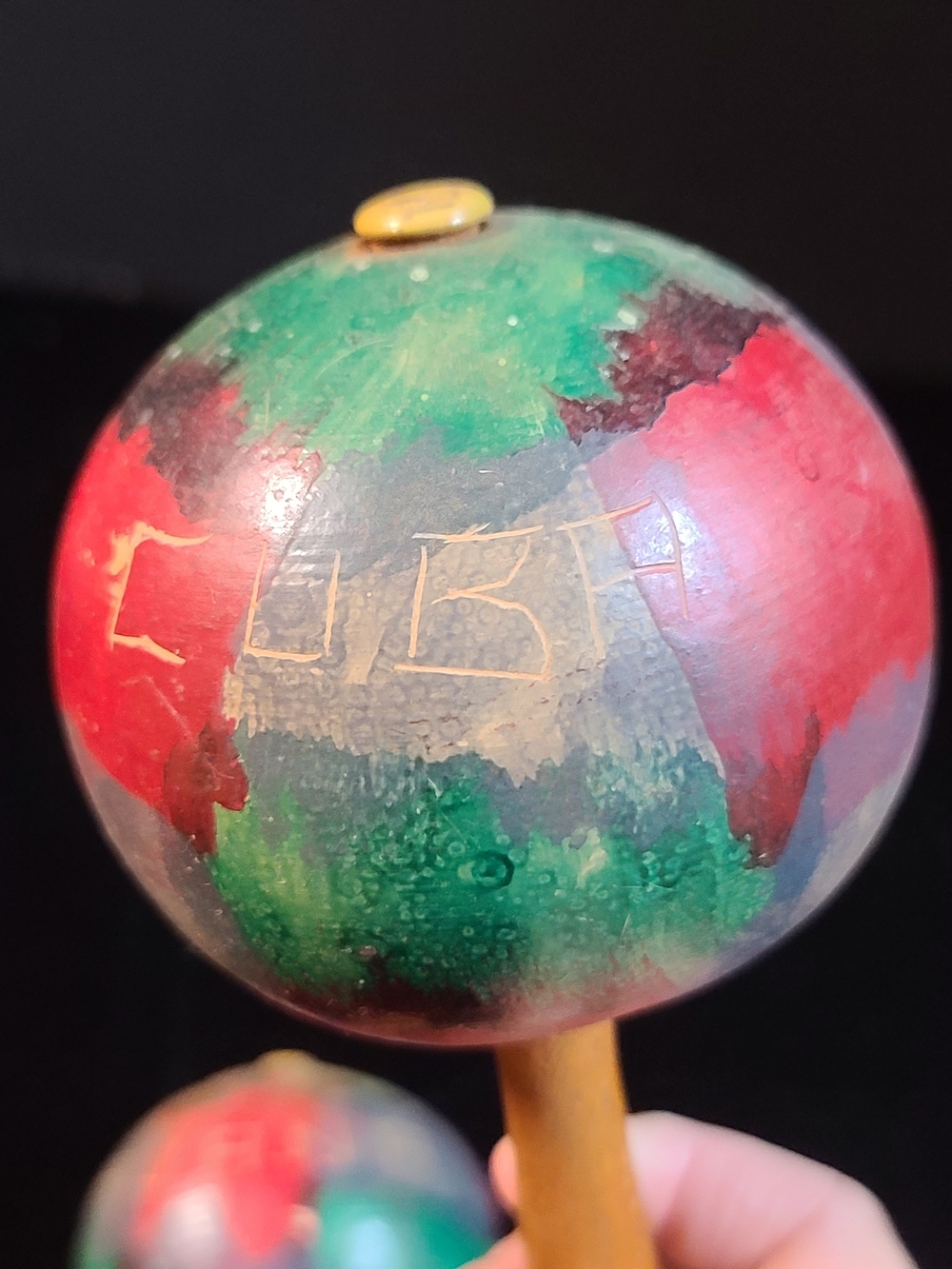 Hand Crafted Red and Green Painted Wood Maracas